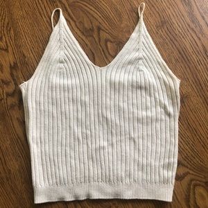 NWOT O&O off-white ribbed knit spaghetti strap crop top